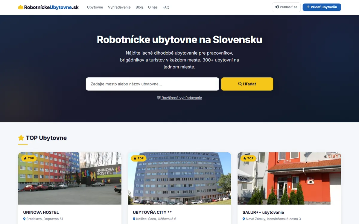RobotnickeUbytovne.sk – portál ubytovní