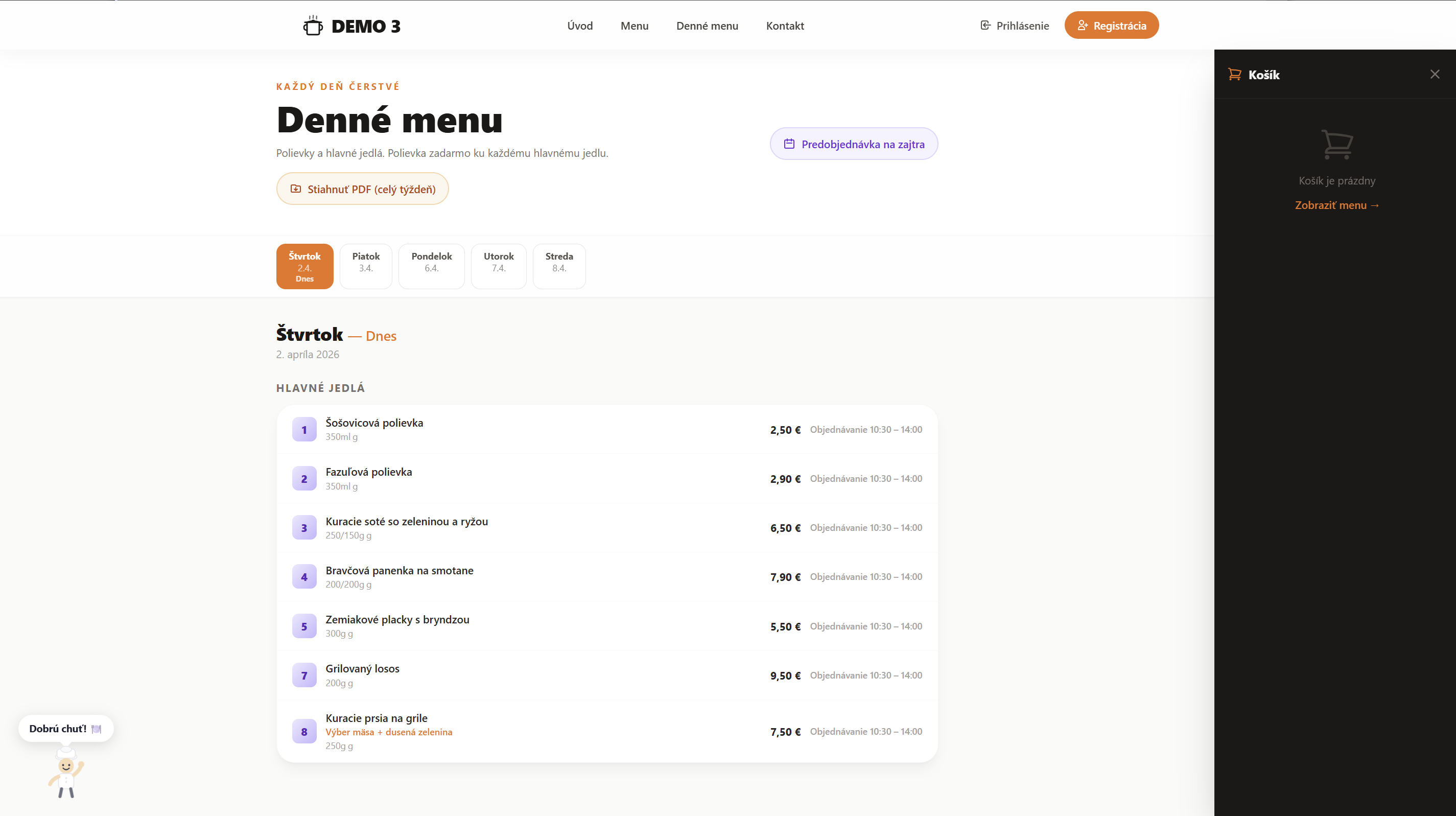 Denné menu online